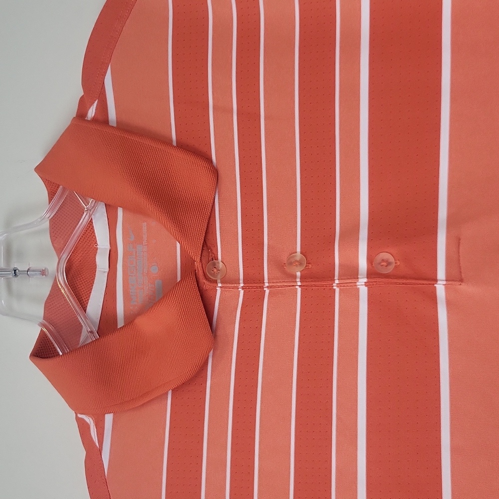 NIKE GOLF Tour Performance Orange Whiye Stripe Dri-fit Polo Golf Shirt